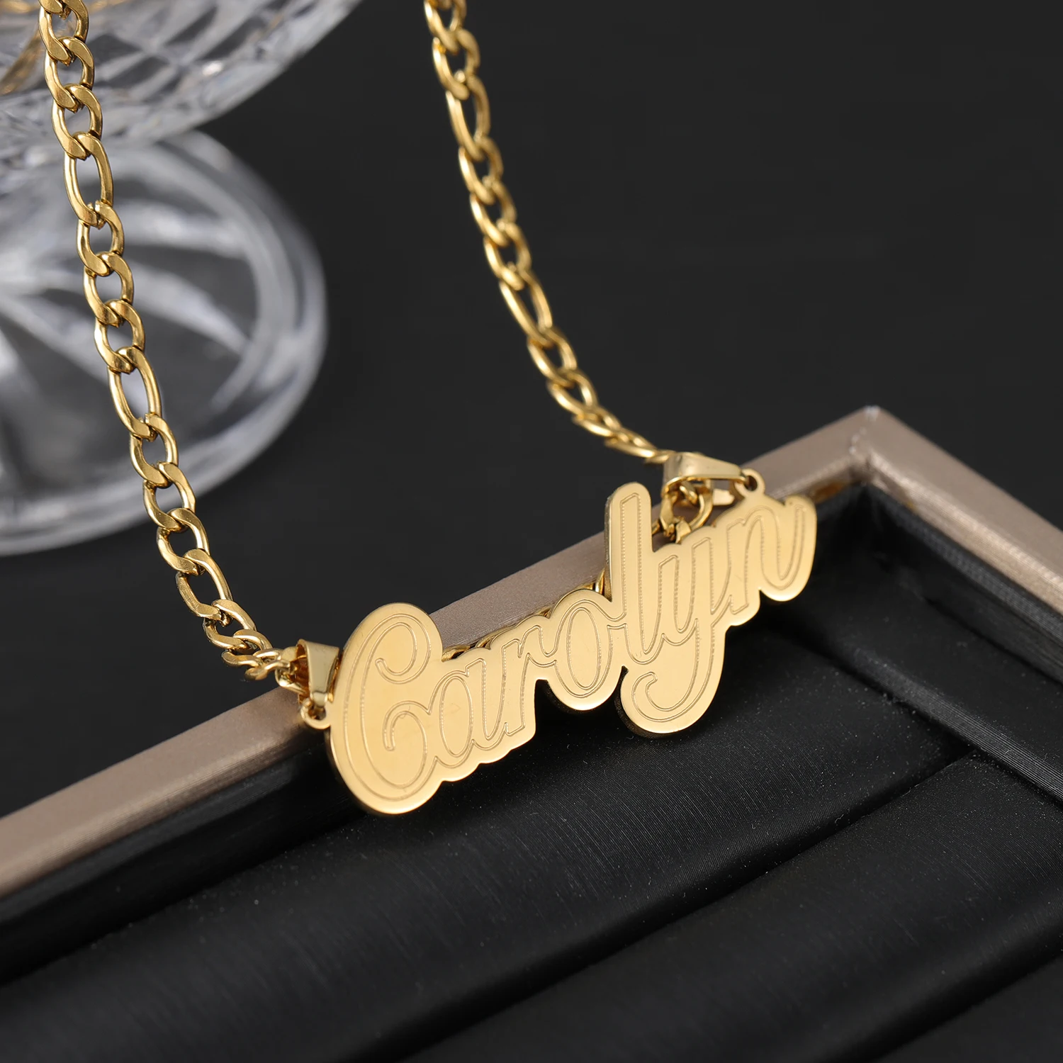 Qitian Custom Name Necklace Texture Pendant Gold Silver Nameplate Personalized Jewlery  Gift For Women Stainless Steel Necklaces