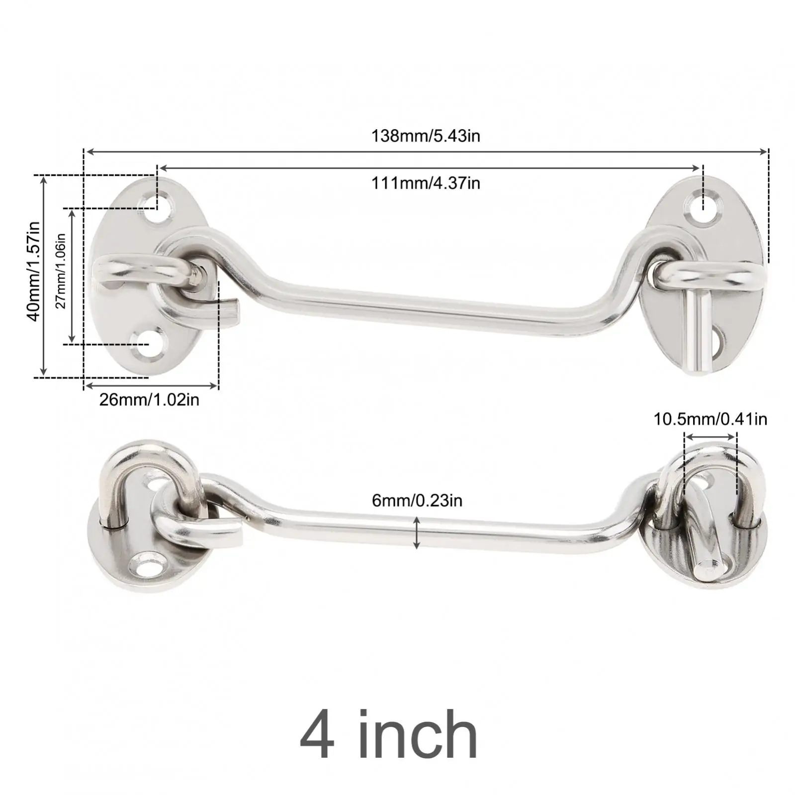 1 Piece 4 / 6 / 8 Inch Hook and Eye Lock Windproof Hook Thickened Stainless Steel Silver Door Latch for Window / Sliding Door