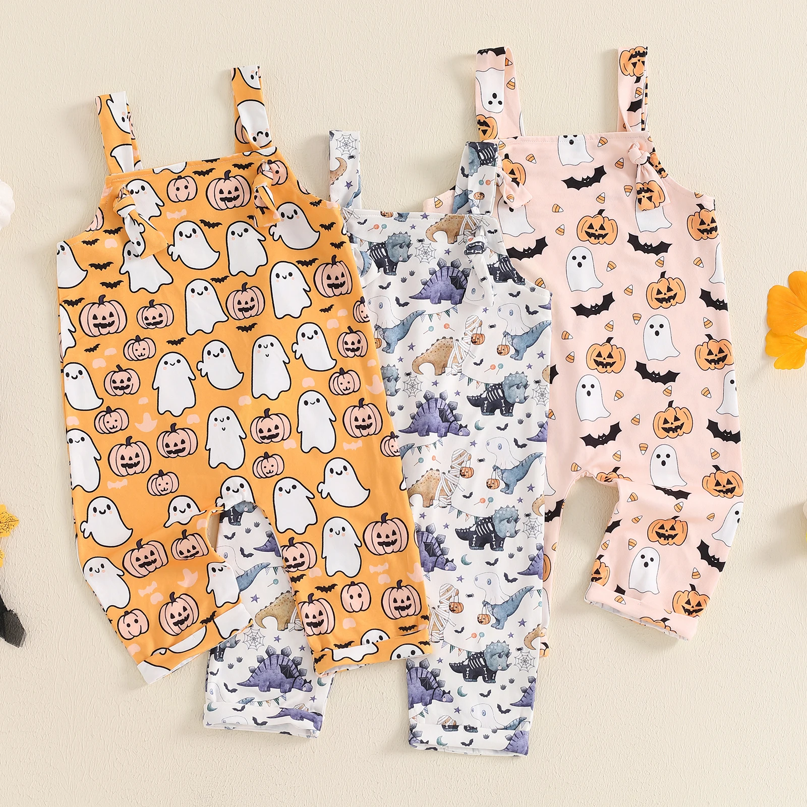 Baby Overalls Pumpkin Ghost Print Suspender Pants Halloween Clothes for Girls Boys Clothing