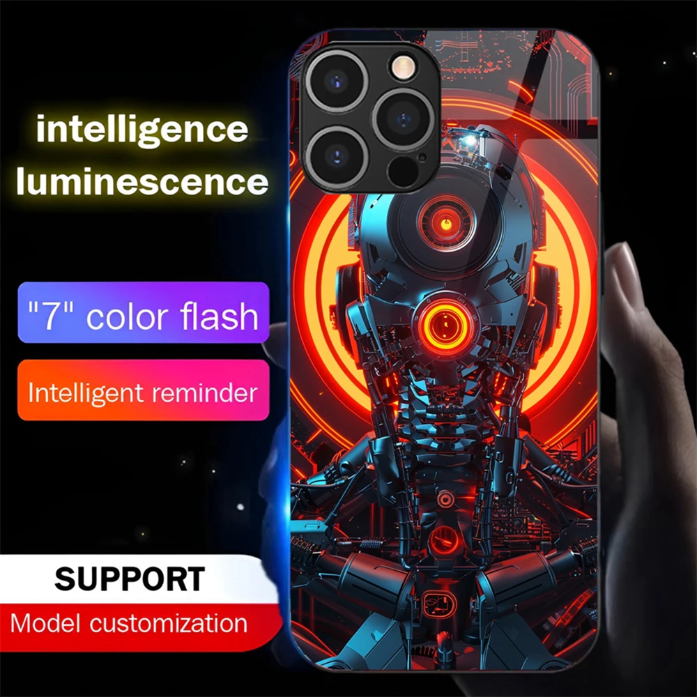 

Smart Chip Circuit Sound Music Control Led Light Phone Case Glowing Cover For iPhone 16 E 15 14 13 12 11 X XR Mini Pro Max Plus