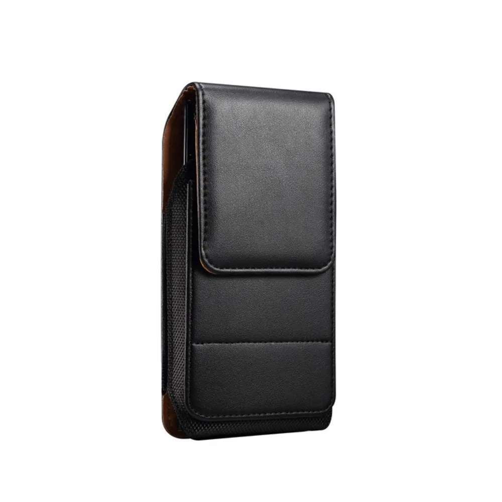 

Card Slot PU Leather Belt Clip Case Magnetic Closure Textured Design Vertical Holster Cover Elastic Back Clip