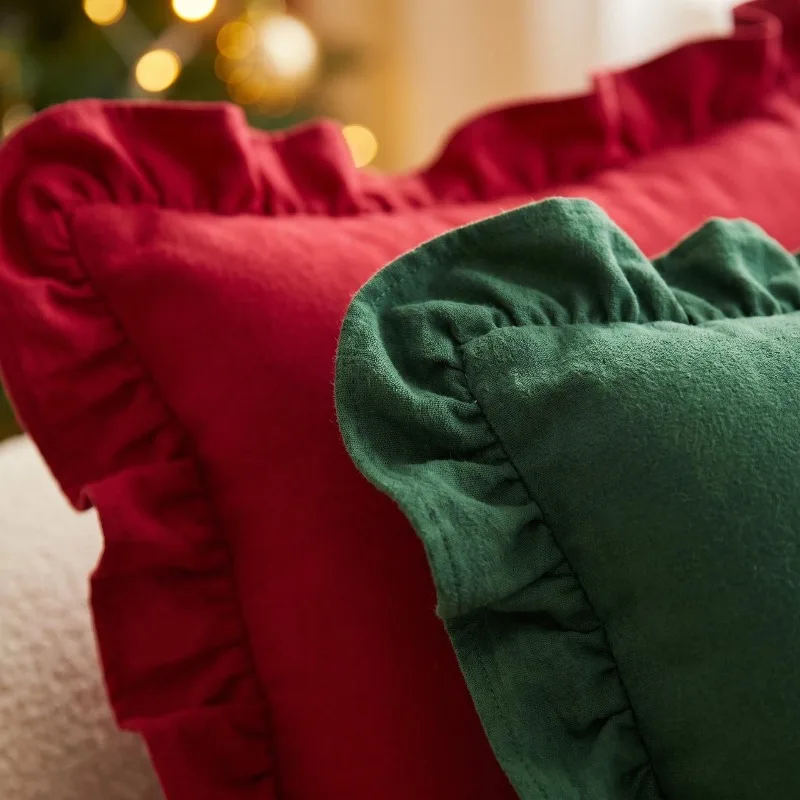 Christmas Ruffled Cotton Throw Pillow Cover Modern Ins Style Cushion Case For Living Room Sofa Xmas Home Decor