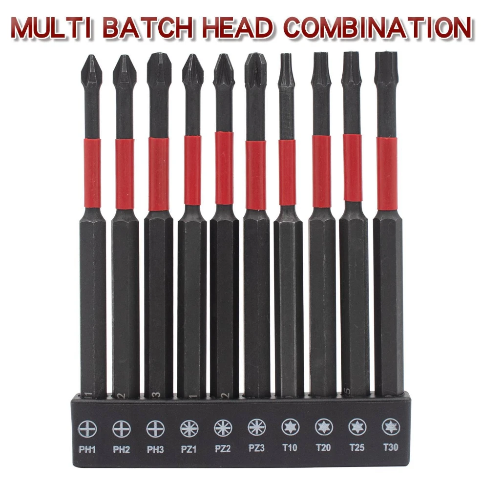 

10PC 100mm Multi Batch Head Combination Screwdriver Bit Set,Impact Tough Magnetic S2 Alloy Steel Star Bit with Base