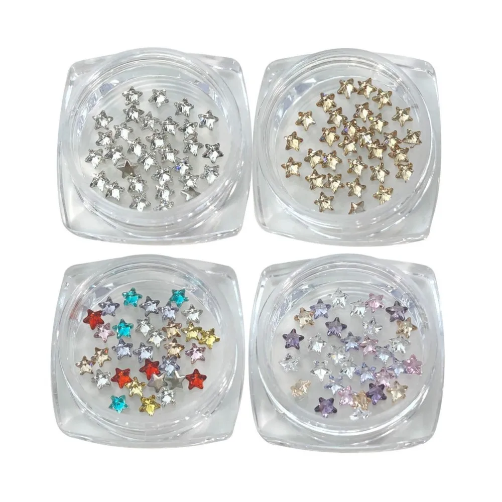 คริสตัลรูปดาว 3 มิติ 30 ชิ้น ขนาด 3*3 มม. สีใส ชมพู แดง น้ำเงิน ประดับเล็บ รูปดาว เพชร น่ารัก อุปกรณ์ตกแต่งเล็บ @