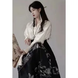 Original Hanfu Estilo Moderno Traje Chinês, Dinastia Ming Tecelagem, Vestido Dourado Rosto Cavalo, Colete Mamianqun, Conjunto Saia