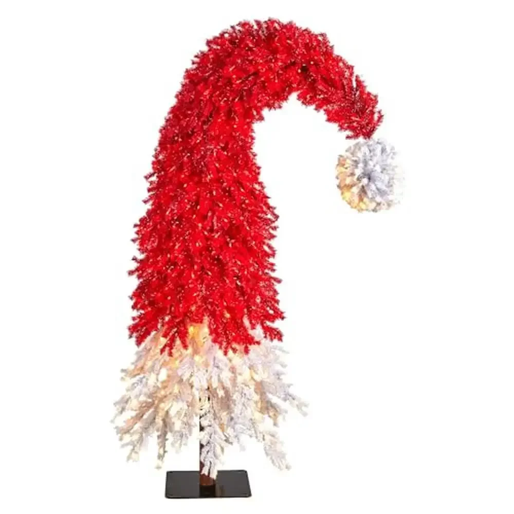 9ft. Christmas Hat Artificial Tree 600 LED Lights 1992 Bendable Branches Metal Stand Red White Holiday Party 108In H  Look Easy