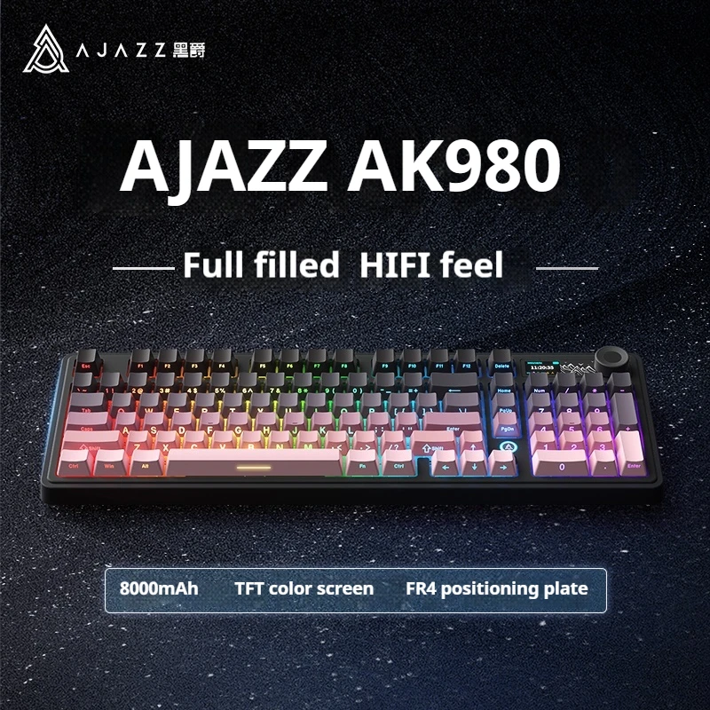 Ajazz Ak980 Mechanical Keyboard 98keys Three-Mode E-Sports Delay Wireless Video Game Side Engraved Bluetooth Wired Ttc Swtich