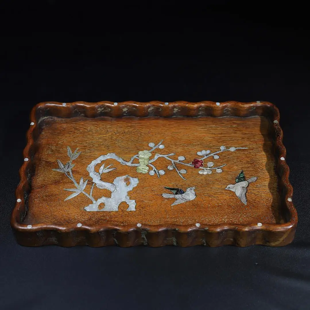 

Rosewood Tea With Inlaid Shell And Curved Edges Storage Tray