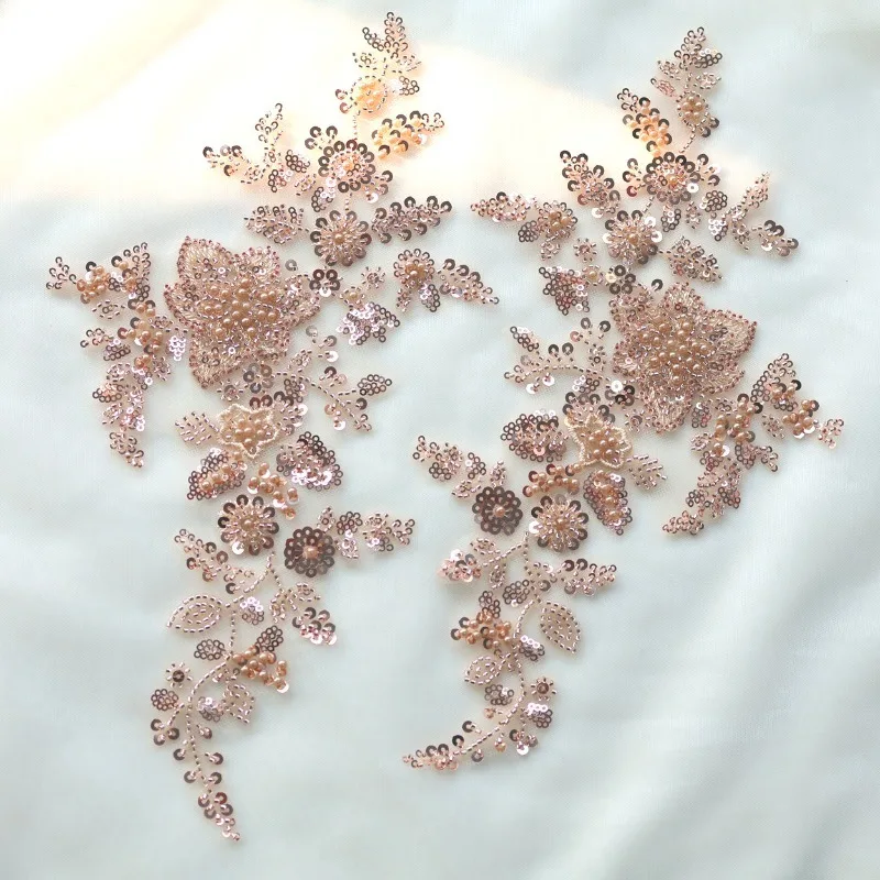 3Pairs Colorful Bead Embroidery Flower Appliques Beadwork for Wedding Dresses Dance Costumes DIY Heavy - Duty Design Accessories