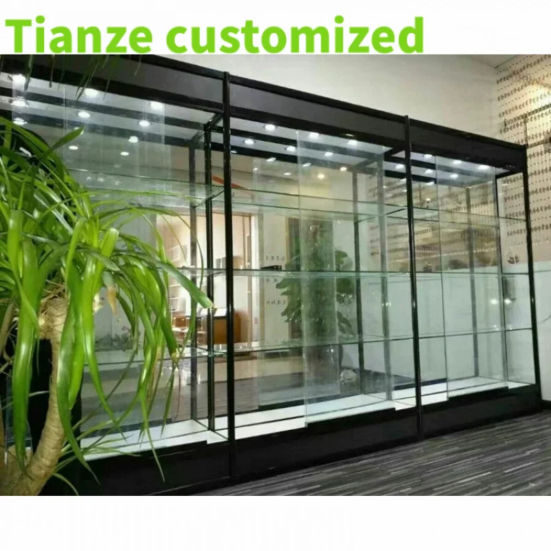 

(customized)Popular Aluminum Frame Full View Smoke Shop Display Cases with Led Light Retail Shop Display Glass Cabinet