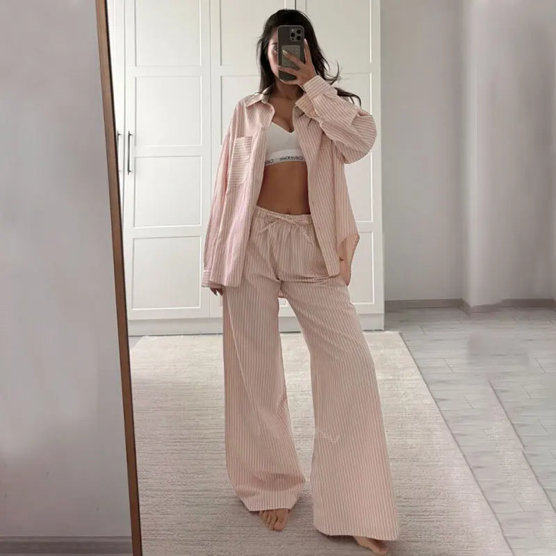 Moda azul impressão 2 peça define mulher outfit elegante manga longa único breasted camisas e cintura alta calças retas conjunto