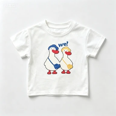 2026 Duck T-shirt Children's And Boys' Clothing White Short Sleeved T-shirt Summer Children's Clothing Baby Top