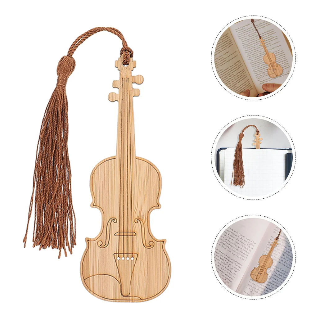 Violin Bookmark Bamboo Bookmarks Tassel Design Shape Exquisite Markers Page for Women Labels