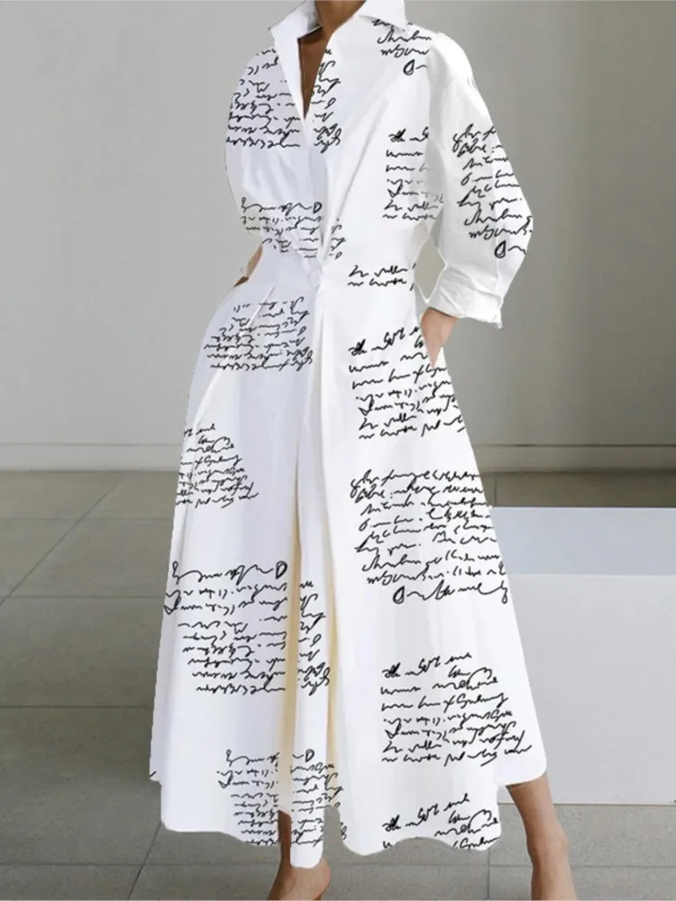 Nowa wiosna jesień Polka Dot Print Long Sleeve Office Lady Dresses Vestidos Elegancka damska koszula Casual V Neck Party Midi Dress