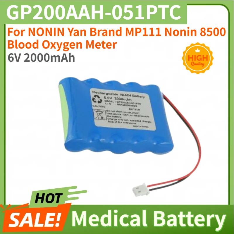 GP200AAH-051PTC High Quality Medical Battery 6V 2000mAh for NONIN Yan Brand MP111 Nonin 8500 Blood Oxygen Meter Battery