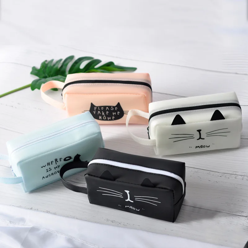 مقلمة Kawaii Cat مصنوعة من جلد البولي يوريثان ذات سعة فائقة صندوق رصاص مدرسي للفتيات والقرطاسية واللوازم المدرسية