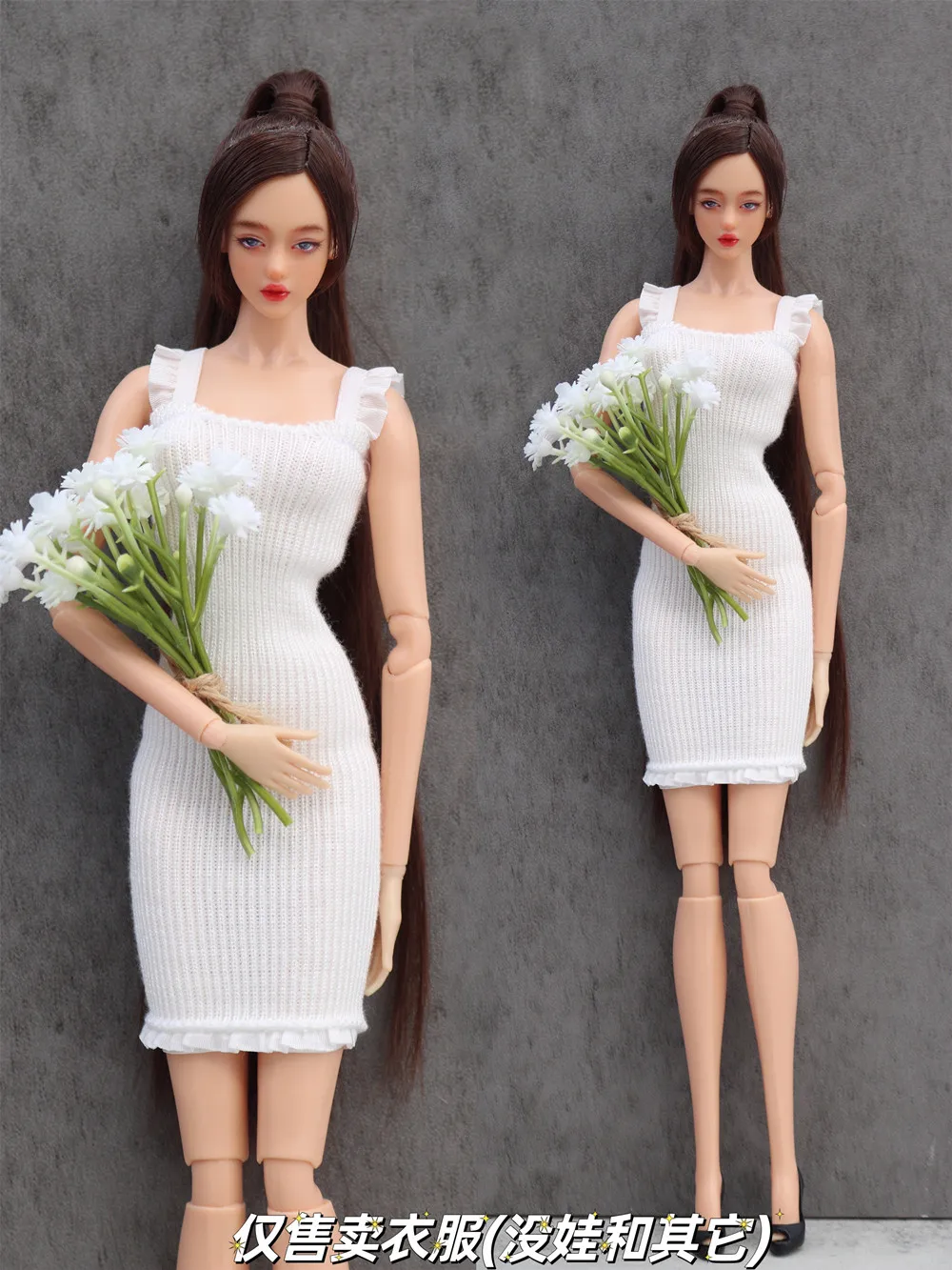 White knitting Slim dress + flower / 100% handmade 30cm doll clothing summer wear outfit For 1/6 Xinyi FR ST Barbie Doll clothes