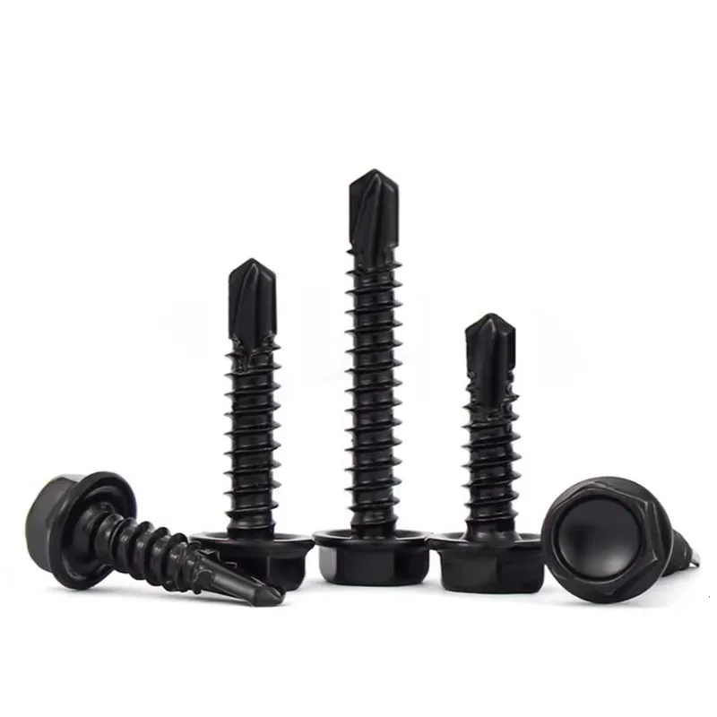 410 الفولاذ عرافة غسالة رئيس الذاتي الحفر مسامير M4.2 M4.8 M5.5 M6.3 الأسود الزنك 410 الصفائح المعدنية التنصت المسمار 5-50 قطعة