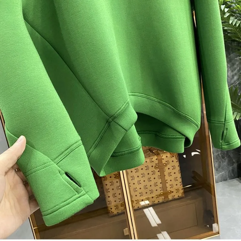 Green Tops Plain Cropped Sport Sweatshirts for Women Hoodies Female Clothes Hooded Korean Fashion Y 2k Vintage E Trend Designer