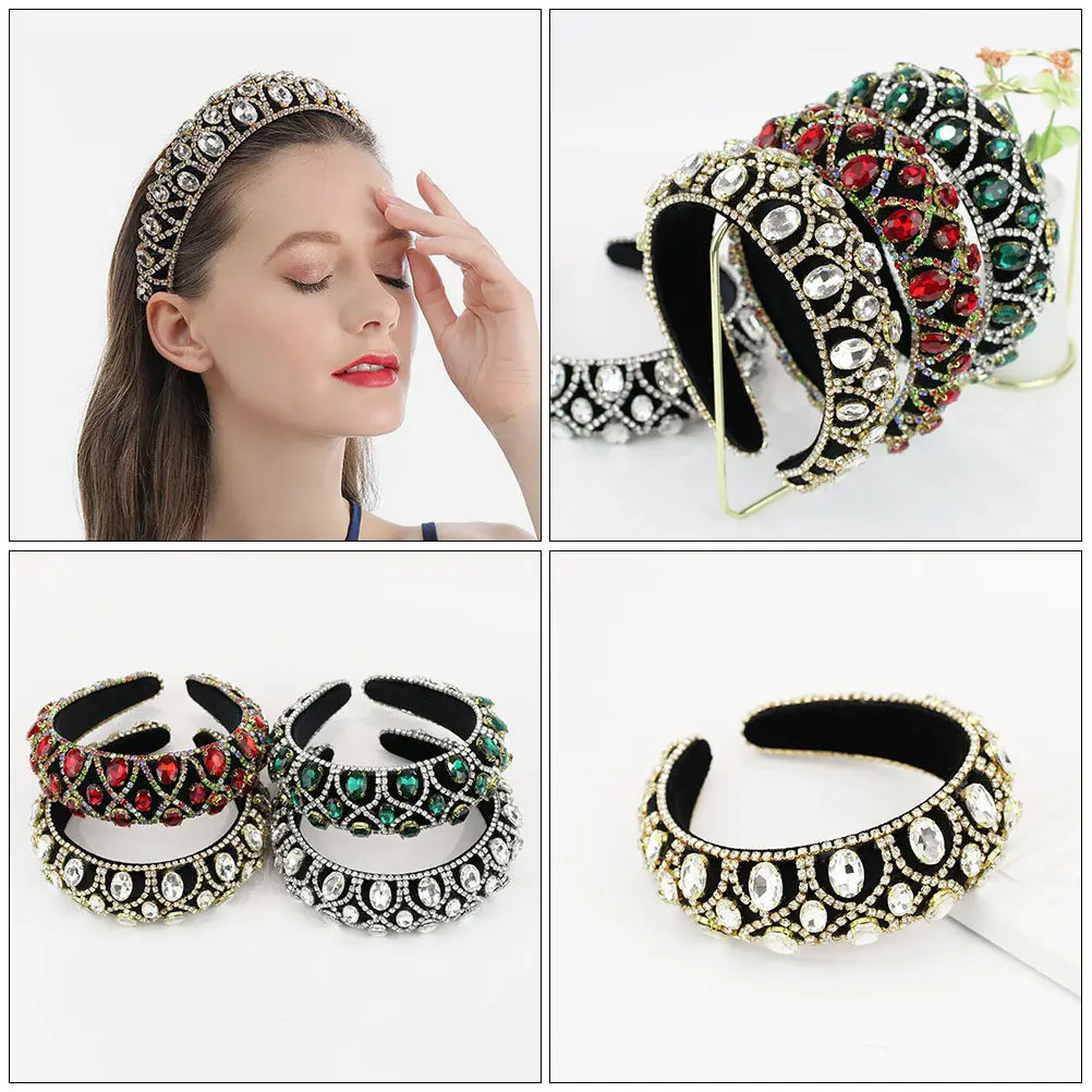 

Baroque Style Rhinestone Hairband Sponge Design Hairband for Women Party Performance Headband Decoration Baroque Style Headband