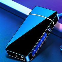 New Electric Windproof Metal Lighter Double Arc Flameless Plasma Rechargeable USB Lighter LED Power Display Touch Lighters Gift