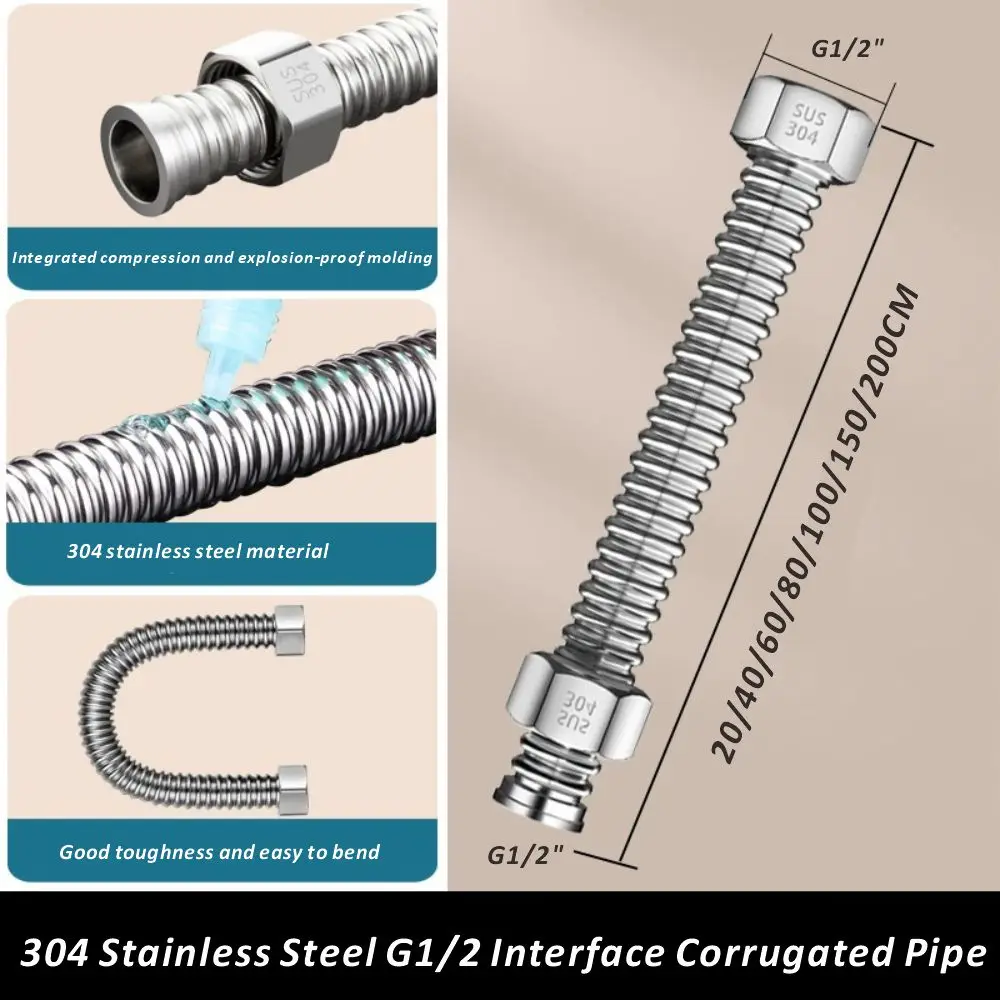 Stainless Steel 20-200cm Basin&Toilet 1/2' Water Weaved Plumbing Hose Bathroom Heater Connect Corrugated Pipes with Wrench Pipe