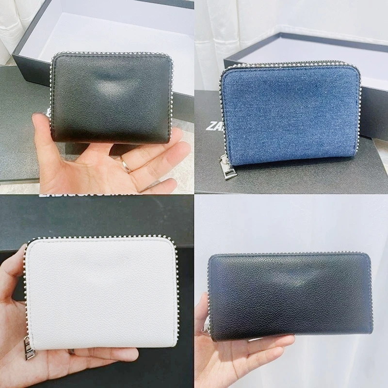 

New ZV Hot Diamond Women's Pu Metal Chain Wallet Card Denim Clutch Change Bag Integrated Small Wallet.