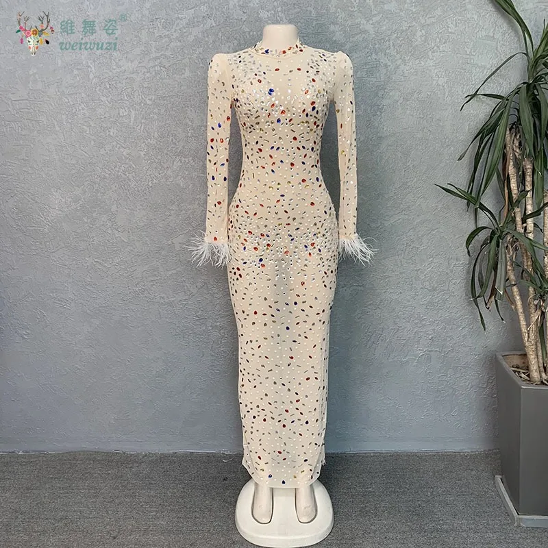 

Вечернее платье Party Crystal Dress для женщин: эластичное, сетчатое, с жемчугом, элегантное, летнее, для выпускного вечера, сексуальное, облегающее, длинное, в стиле Vestidos