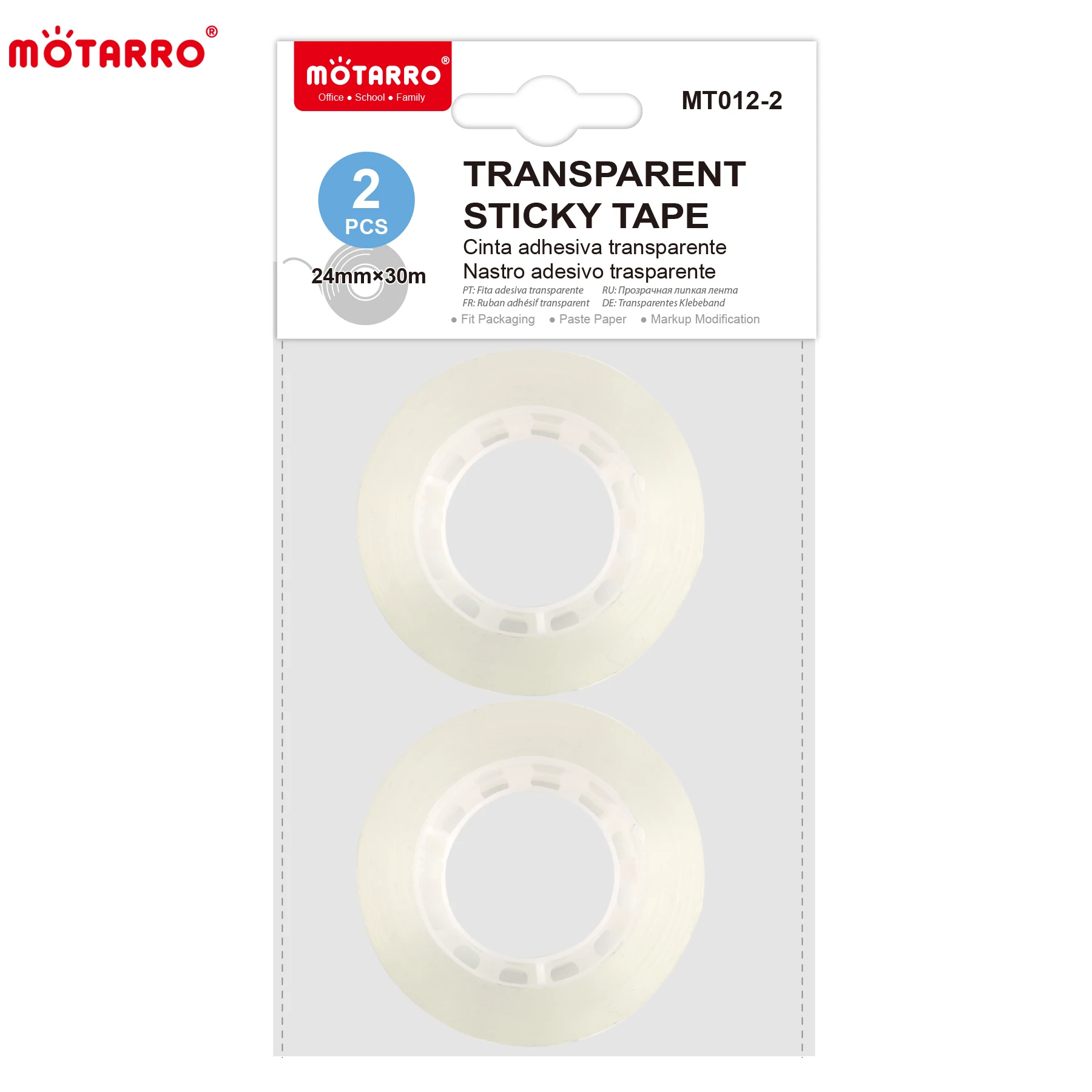 MOTARRO 2Pcs Transparent Tape Tracsless Transparent Packing Tape 24mm*30M Students Tape Stationery Office Supplie MT012-2