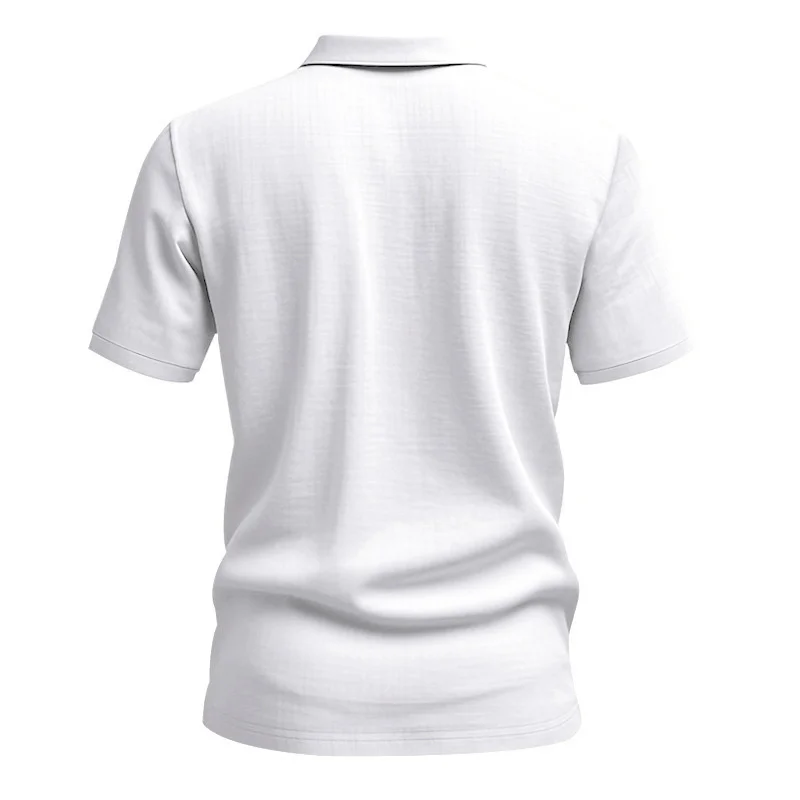 Hochwertiges Baumwoll-Leinen-Kurzarm-Polohemd für Herren, lässiges, lockeres, bequemes Hemd, Sommer-T-Shirt, Knopfleiste, Umlegekragen, Oberteile – Detail 6