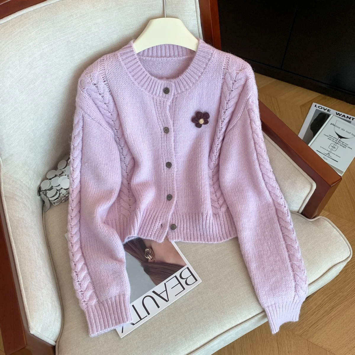 

Women's Purple Cardigan Sweater Vintage 2000s Y2k Jumper Knitwear Long Sleeves Knit Sweater Spring Autumn Shoujo Clothes 2025