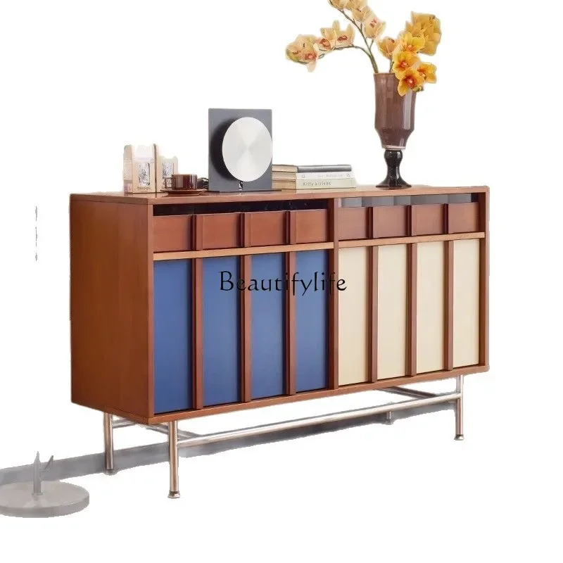 

LXAntique side cabinet Small apartment living room against the wall Side storage Medieval retro solid wood lockerSSS
