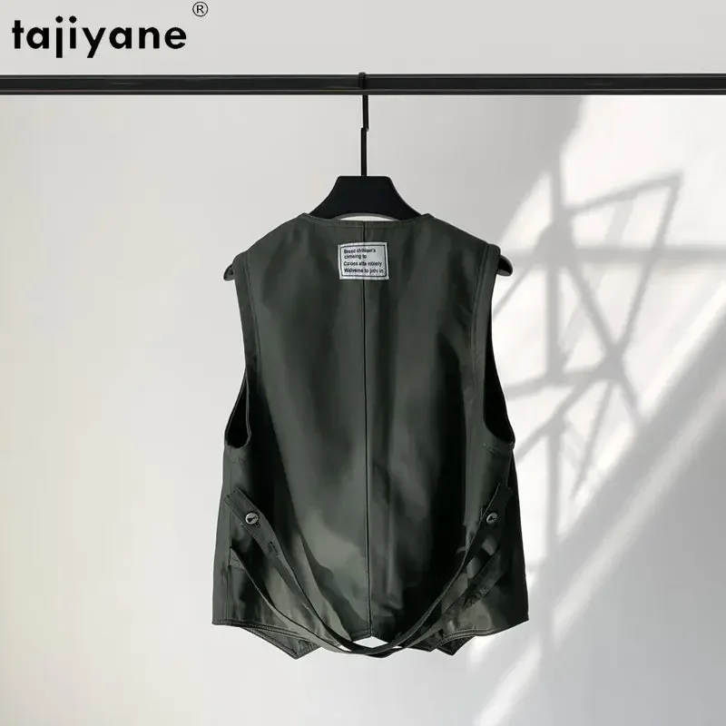 Tajiyane Genuine Leather Vest for Women 23 Real Sheepskin Sleeveless Jacket Women V-neck Leather Jackets Women Waistcoat Casual