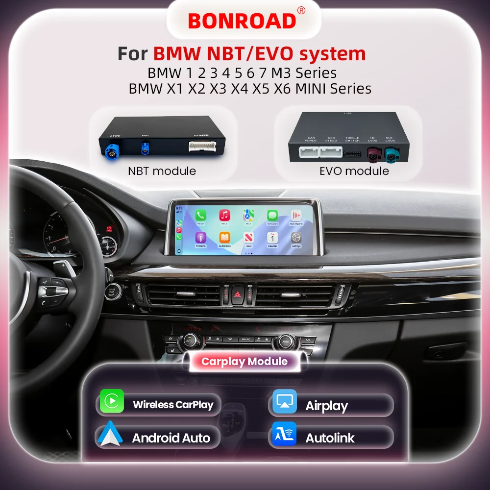 BONROAD Wireless CarPlay modulo auto Android per BMW F48 F88 F15 F85 F16 NBT EVO system con navigazione Bluetooth Mirror Link
