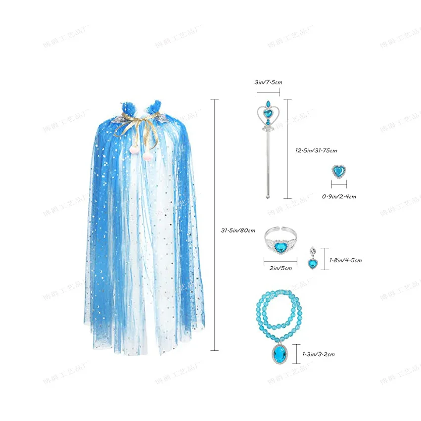 New Princess Rose Red Cloak Children's Cosplay Costumes Set Queen Crown Shawl Transparent Kawaii Free Size with Accessories Prop