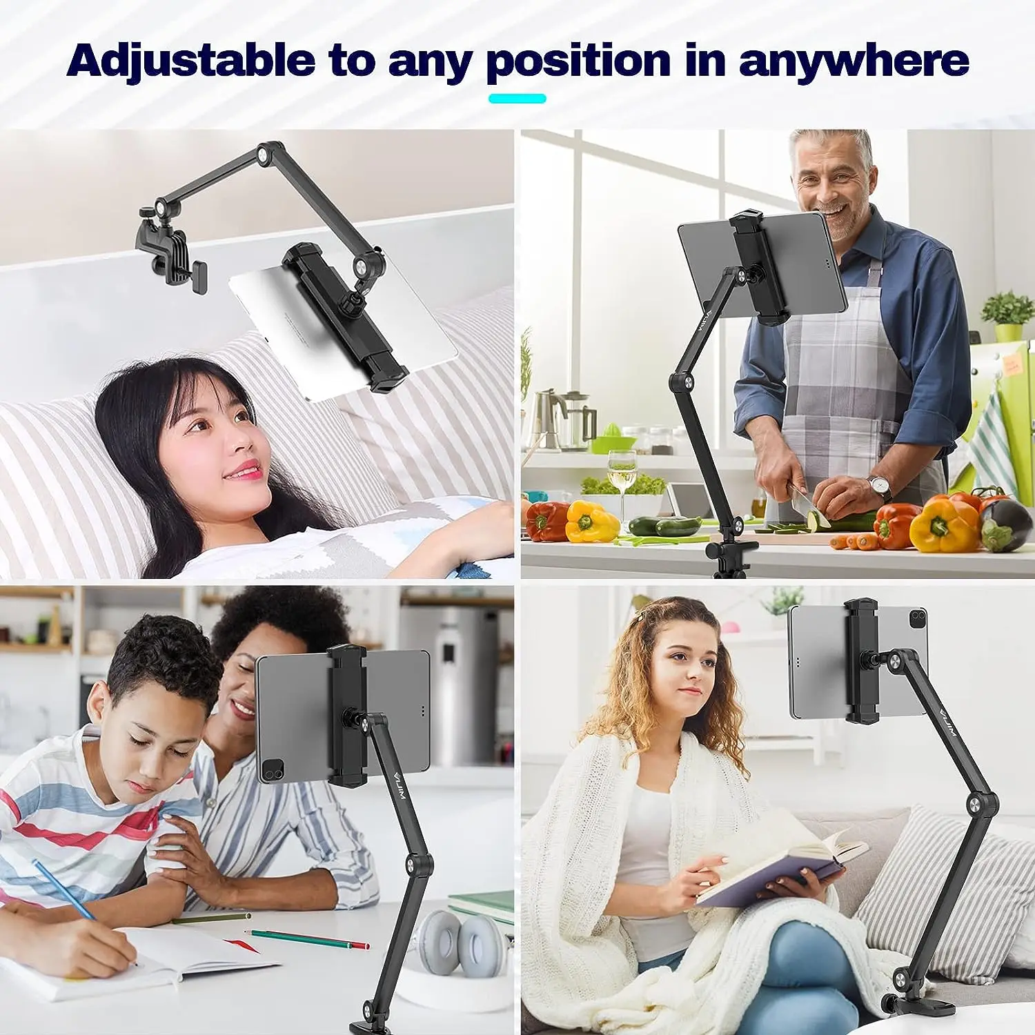 VIJIM-Suporte para Tablet, Suporte para iPad, Suporte para Mesa com Braço Flexível, 360 ° Suporte Ajustável para Tablet Phone iPad Pro Air, HP006, 4.7 "-13"