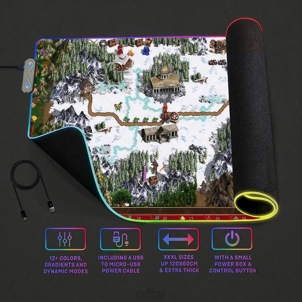 Mouse Pad Office Heroes Magic PC Home RGB LED Light Might Non-Slip Desk-Mat USB Large of Game Rubber Base III and Waterproof