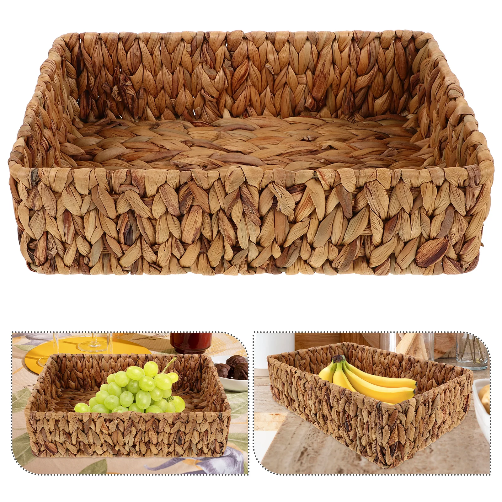 

1pcs Handwoven Wicker Storage Basket Rectangle Seagrass Natural Grass Organizer Bathroom Toilet Desktop Container Portable