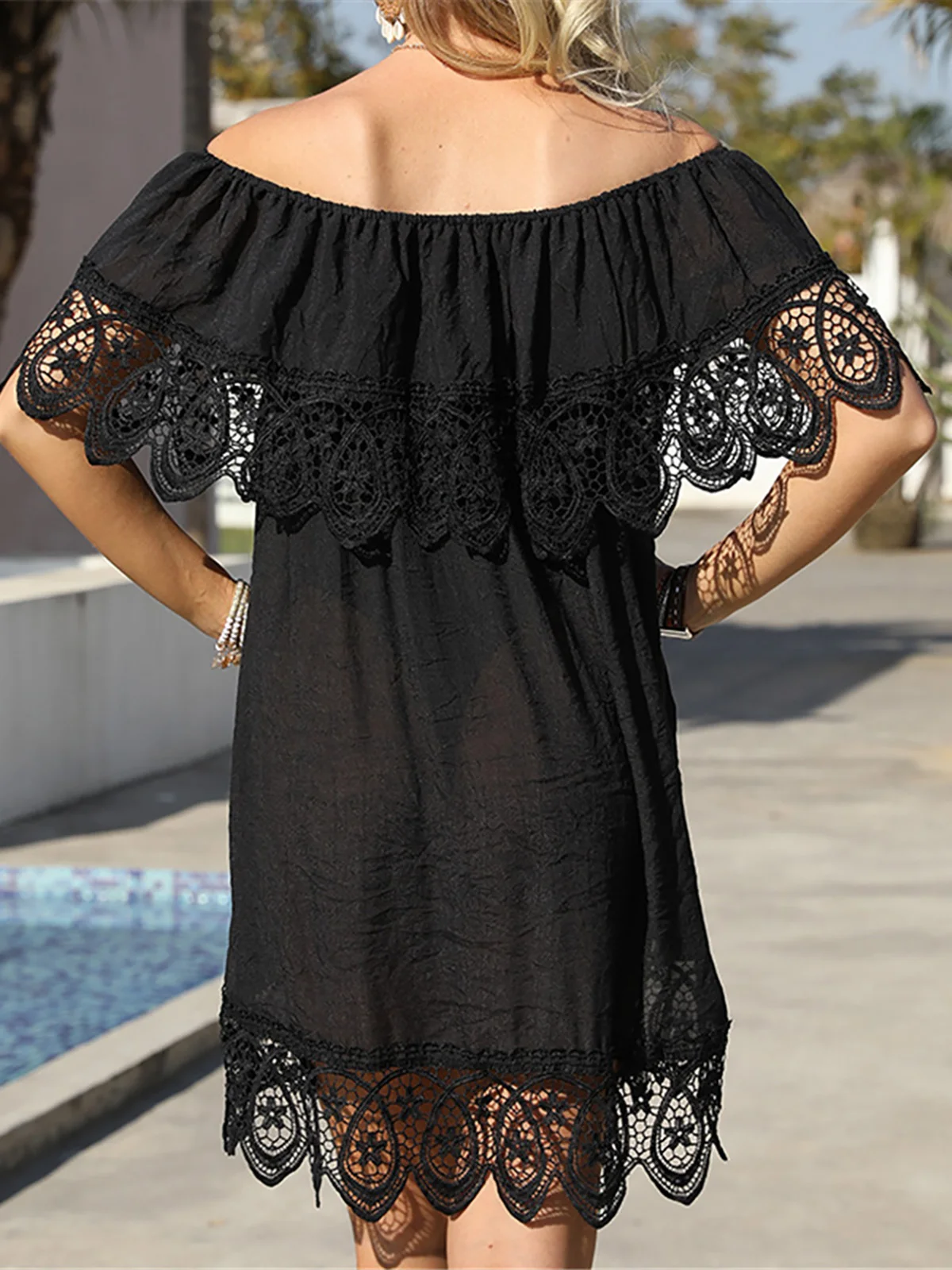 2024 New Sexy Embroidery Lace Off Shoulder Tunic Beach Cover Up Cover-ups Beach Dress Beach Wear Beachwear Female Women