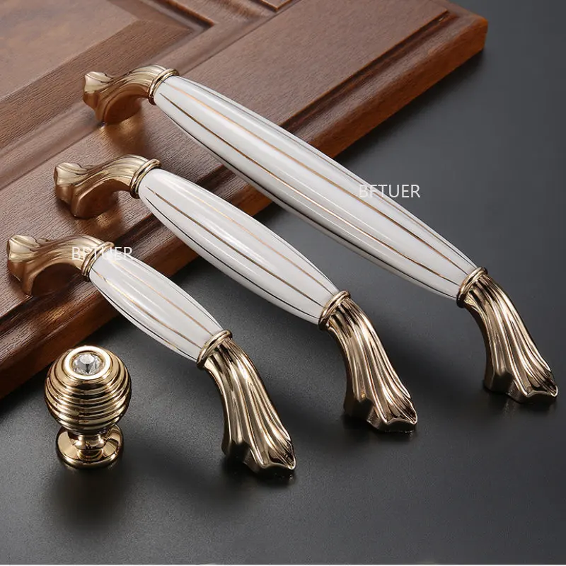 Cabinet Door Hardware Light Luxury Gold White Creamic Cabinet Handles Knobs Drawer Pulls Kitchen Door Handles Furniture Handle