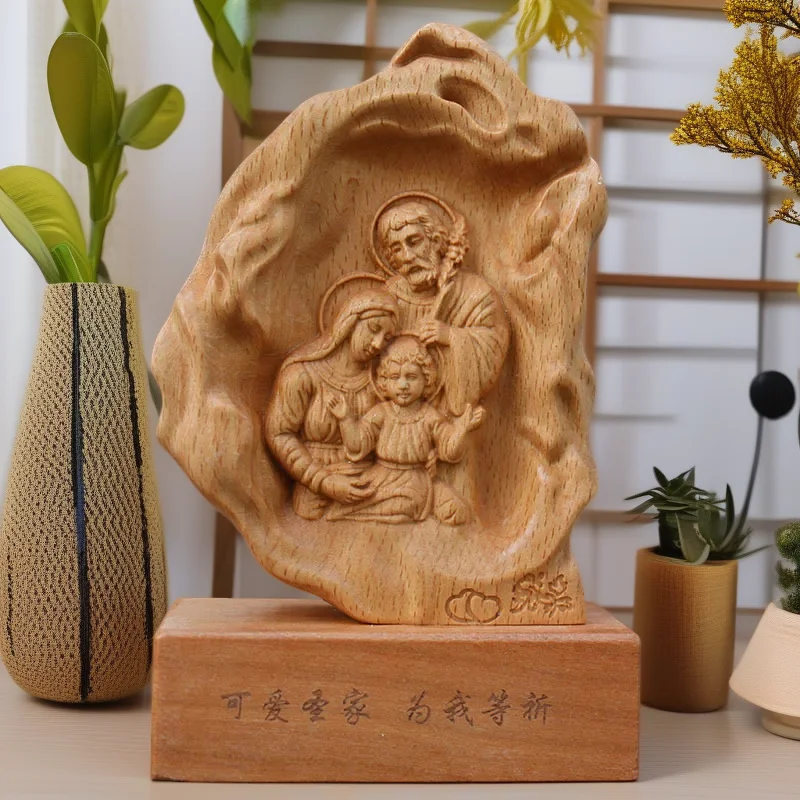 Tallado en madera maciza, estatuas de Nuestra Señora de Dios, San José, Cristo católico, Jesús, santa familia, adorno para el hogar, la habitación y la Oficina