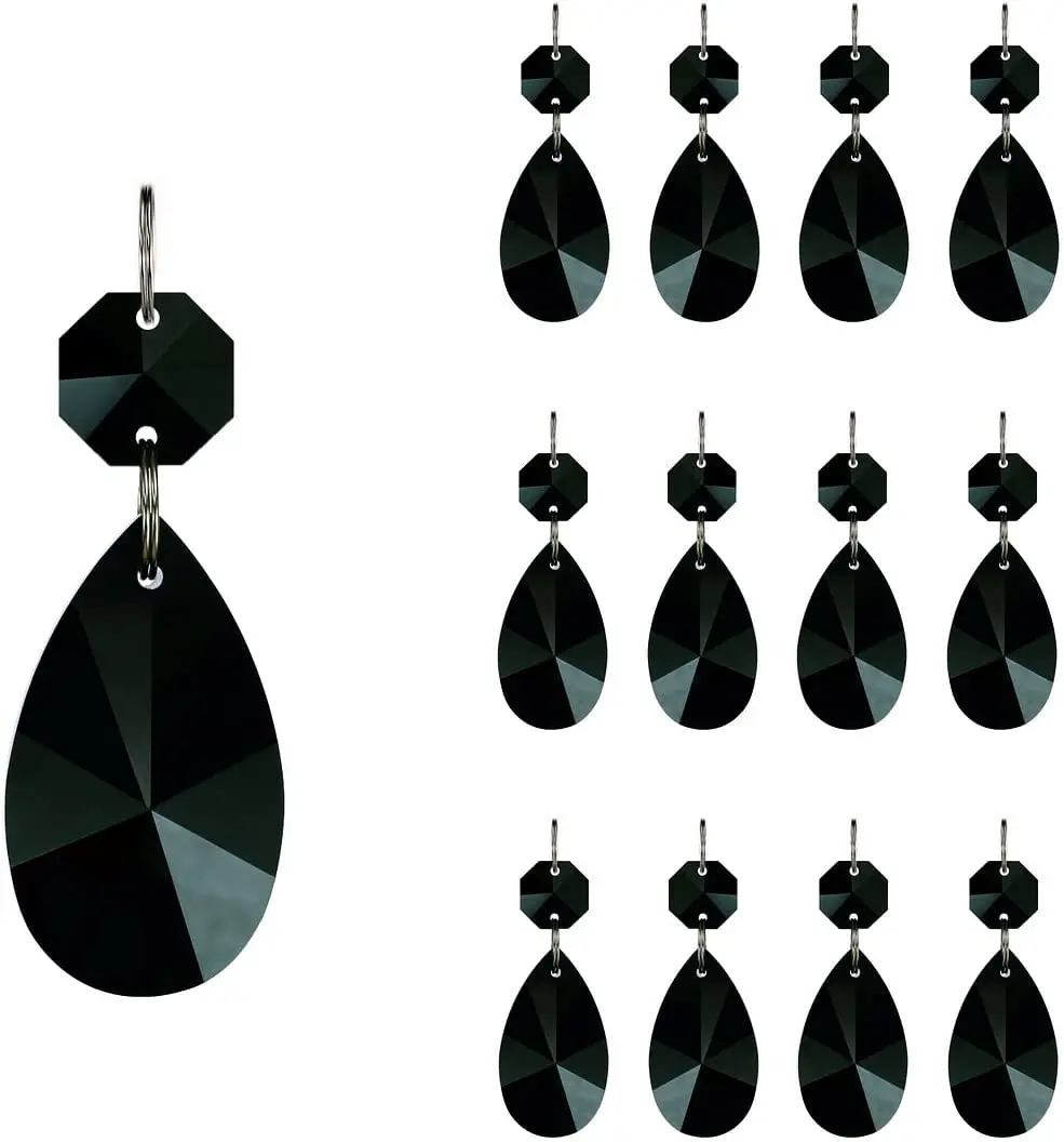 Camal 5pcs Black 38mm Teardrop Crystal Glass Pendant Prisms SunCatcher Garland Chandelier Part Wedding Party Home Hanging Decor