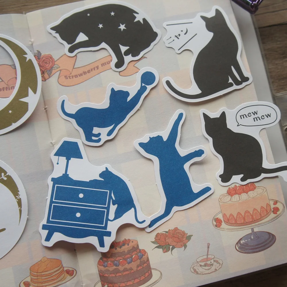 18pcs Shadow of A Naughty Cat Style Paper Sticker Scrapbooking DIY Gift Packing Label Decoration Tag