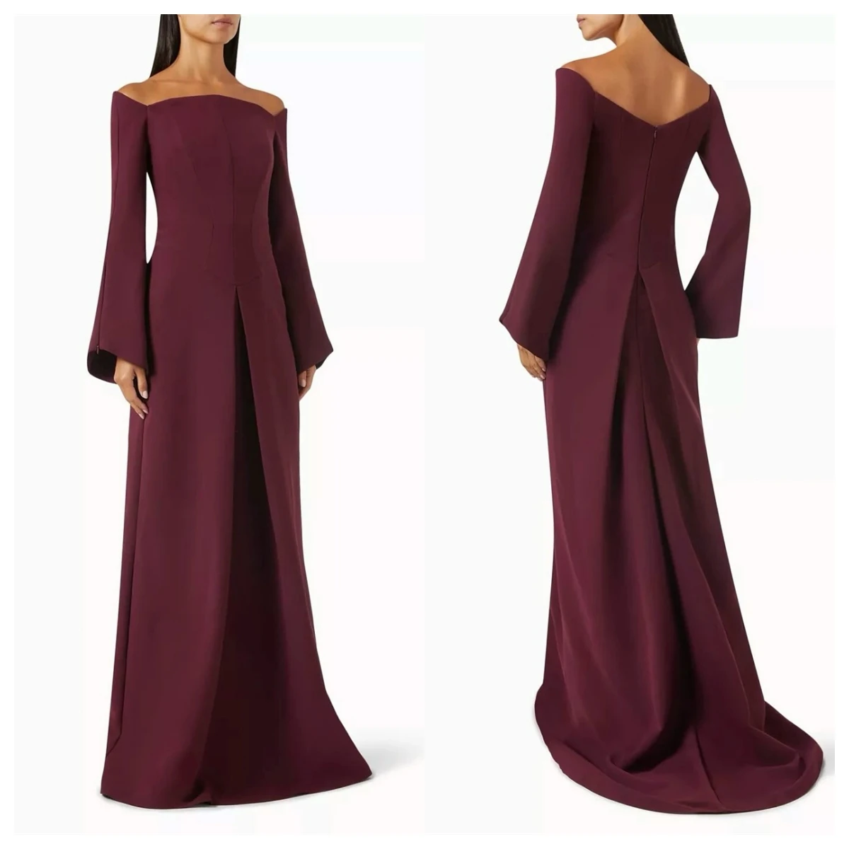 

Customized Modern Burgundy Jersey Evening Dress Boat Neck Long Sleeves Bespoke Occasion Gowns Homecoming Dress Zipper Back