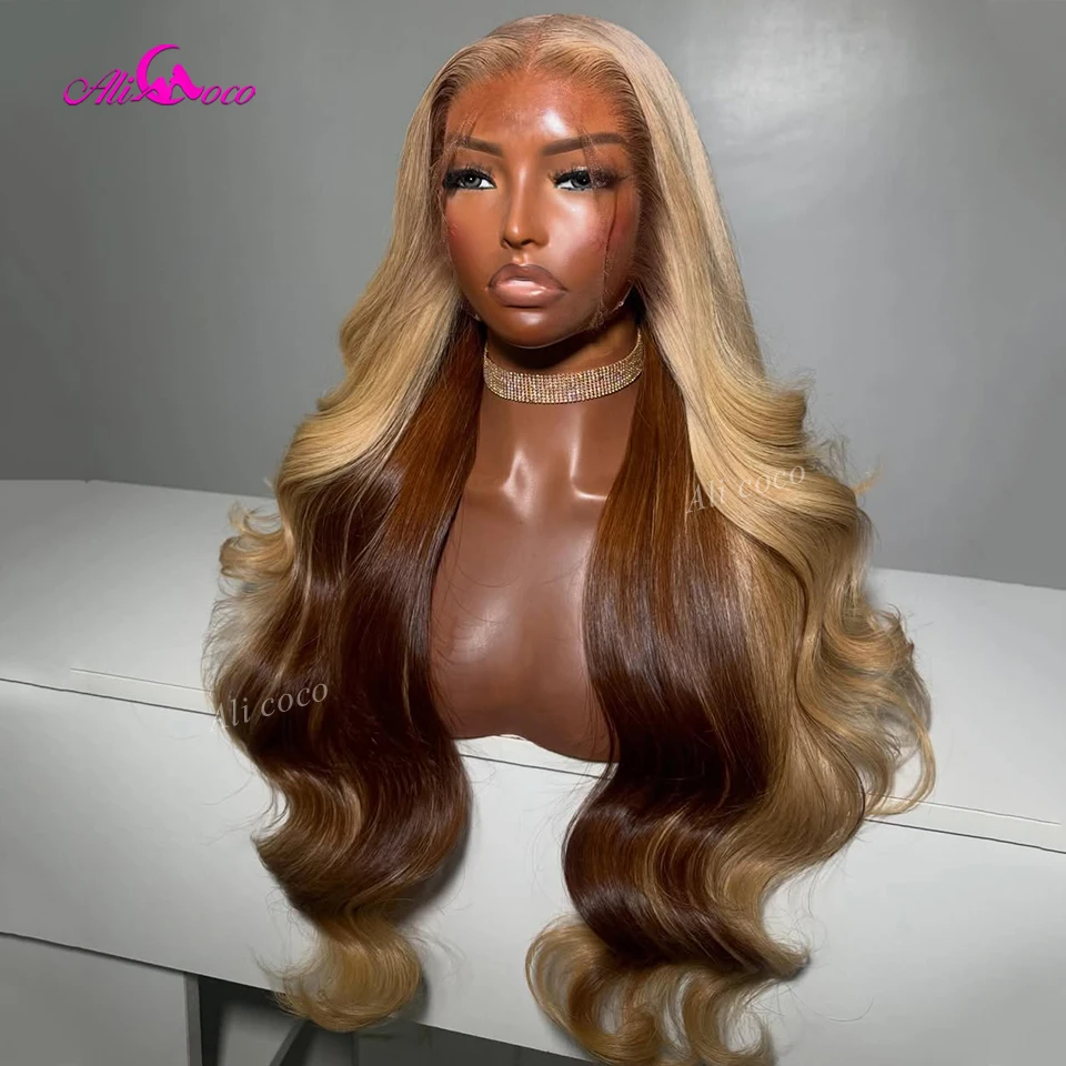 

Предварительно прорезанные многослойные парики из натуральных волос с эффектом волны, цвет блонд с коричневым, с прозрачной кружевной передней частью, плотность 180%, с кружевной застежкой, бразильские