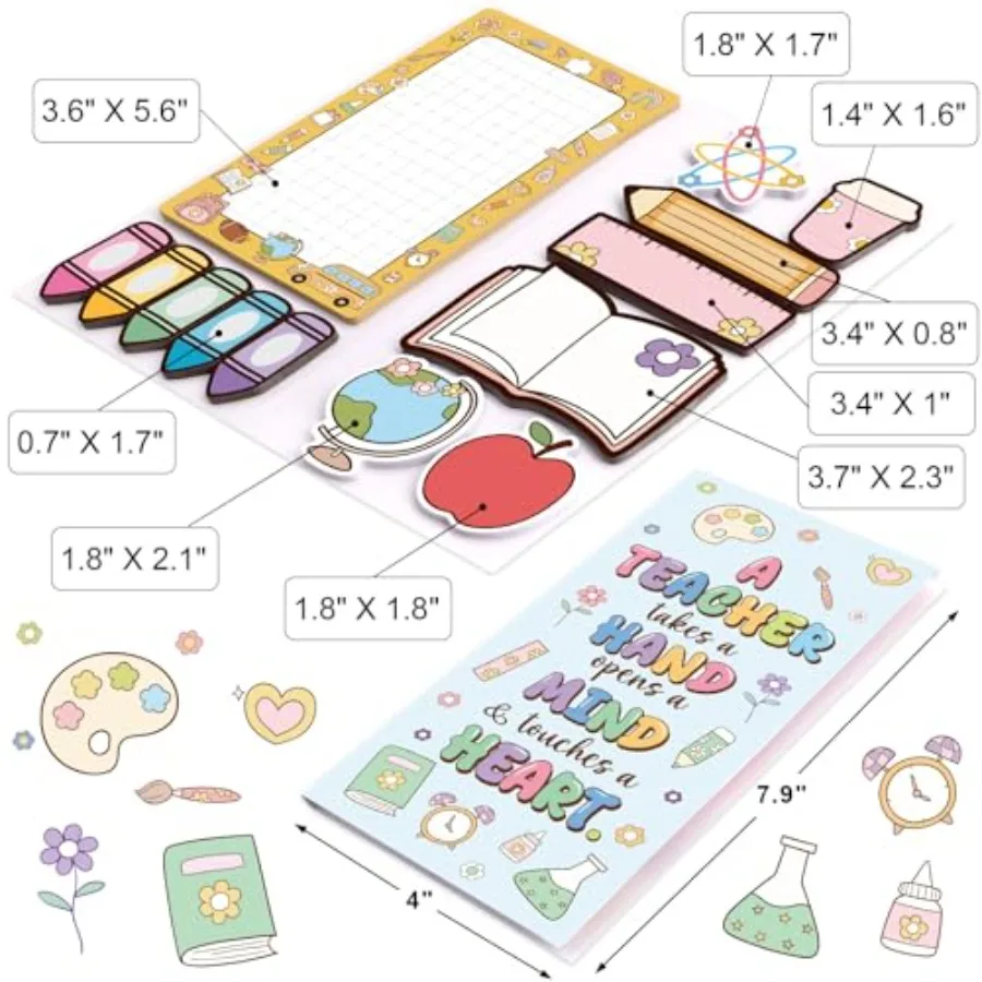Retro teacher sticky notes set for classroom use, paper material, pastel colors, repositionable adhesive and tear-resistant