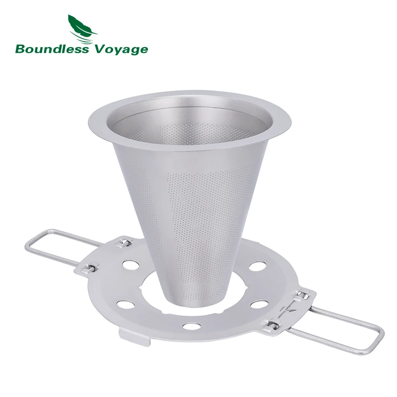

Boundless Voyage Pour Over Coffee Dripper Titanium Coffee Filter with Foldable Holder Cone Filter Paperless for Outdoor Indoor