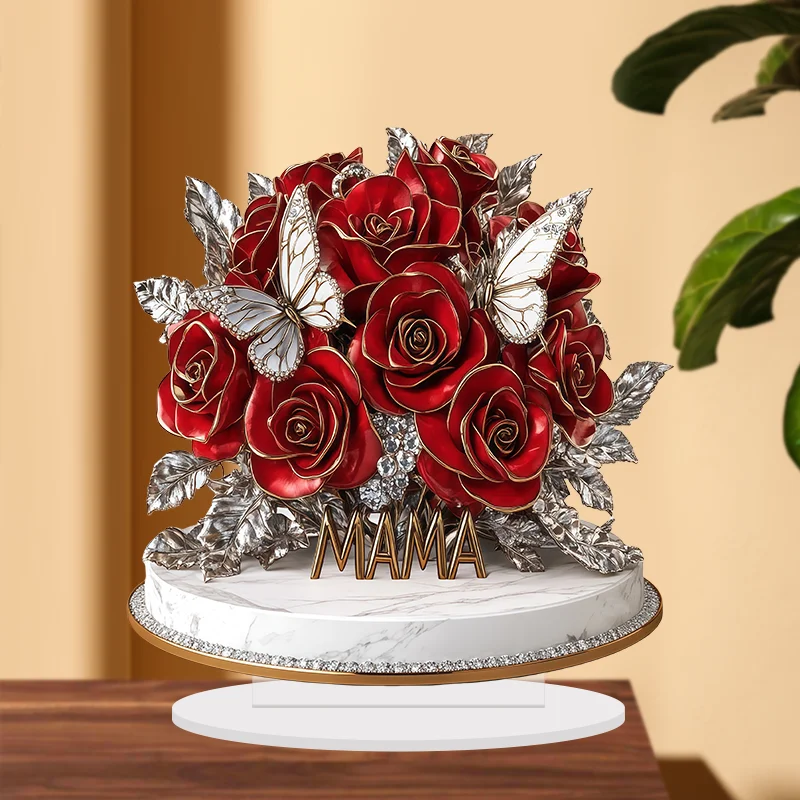 2D Acrylic Rose Butterfly Decoration For Mom Mother Birthday Gift Set Table Color Print Flat Family Bedroom Decoration Gift