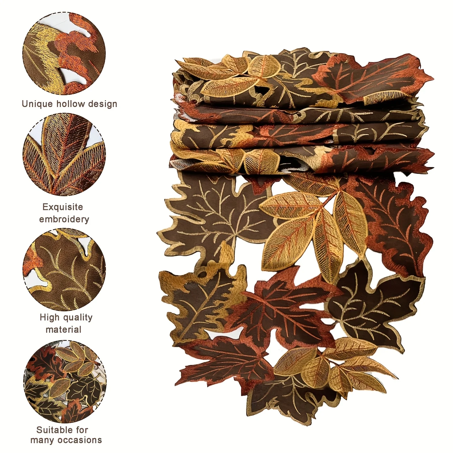 1 قطعة مفرش طاولة مطرز من أوراق القيقب الخريف ، تصميم خشب القيقب البني المتدفق ، حصاد عيد الشكر في المزرعة الريفية