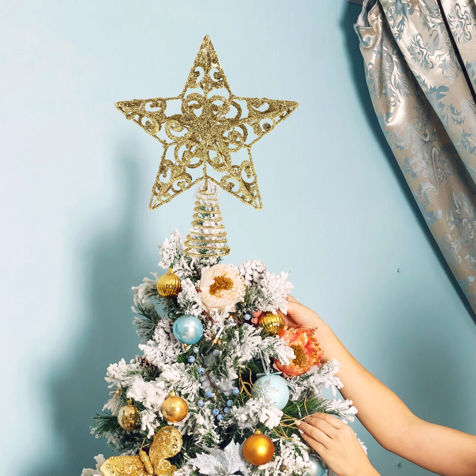 

1pc Glitter Pentagram Decoration Christmas Tree Hanging Ornament Xmas Party Decorations Star Topper Indoor Prop for Kids